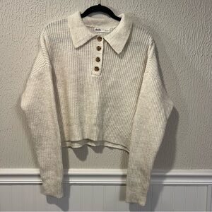 Elodie Cream Knit Collared Sweater with Button Detail size medium